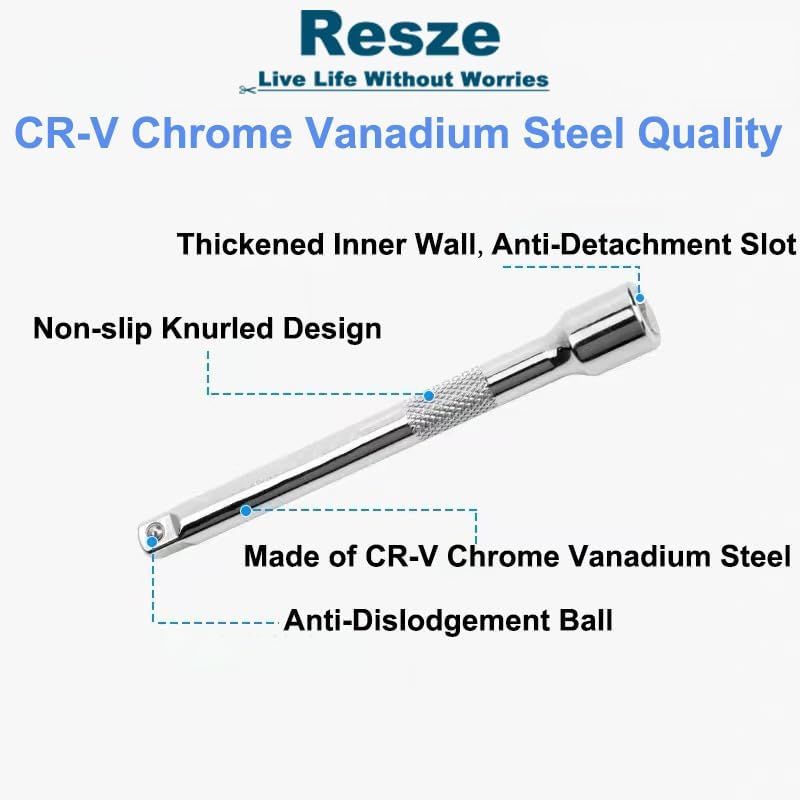Resze 4 Pcs 1/4" Socket Extension Set, Drive Impact Extension Bar Set, Ratchet Extension Set, 2"(50mm), 3"(75mm), 4"(100mm), 6"(150mm), Premium Chrome Vanadium Steel, Professional Socket Accessories - Image 4